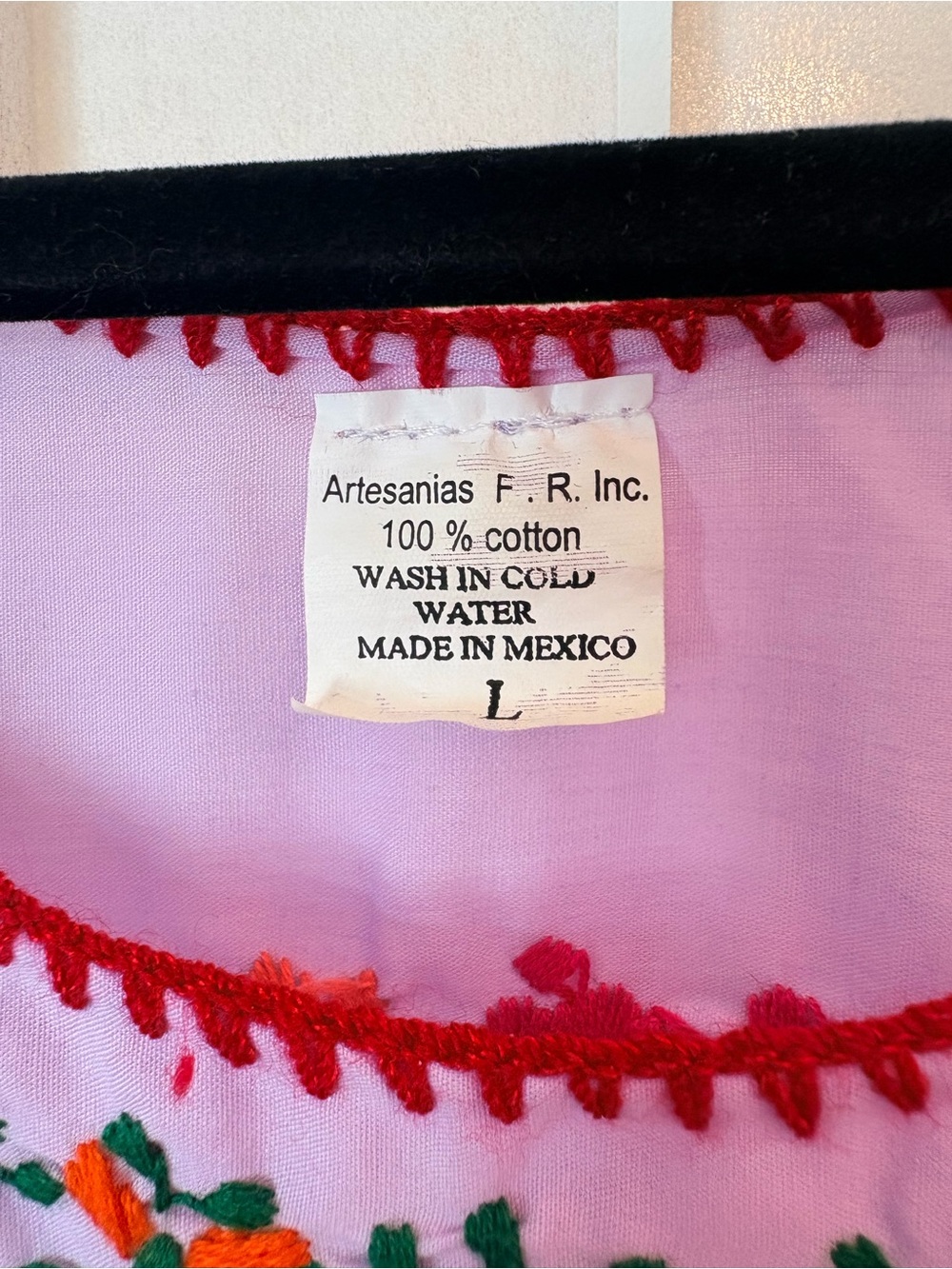 Lavender Embroidered Mexican Peasant Dress with Multicolor Floral Detail - Picture 3 of 3